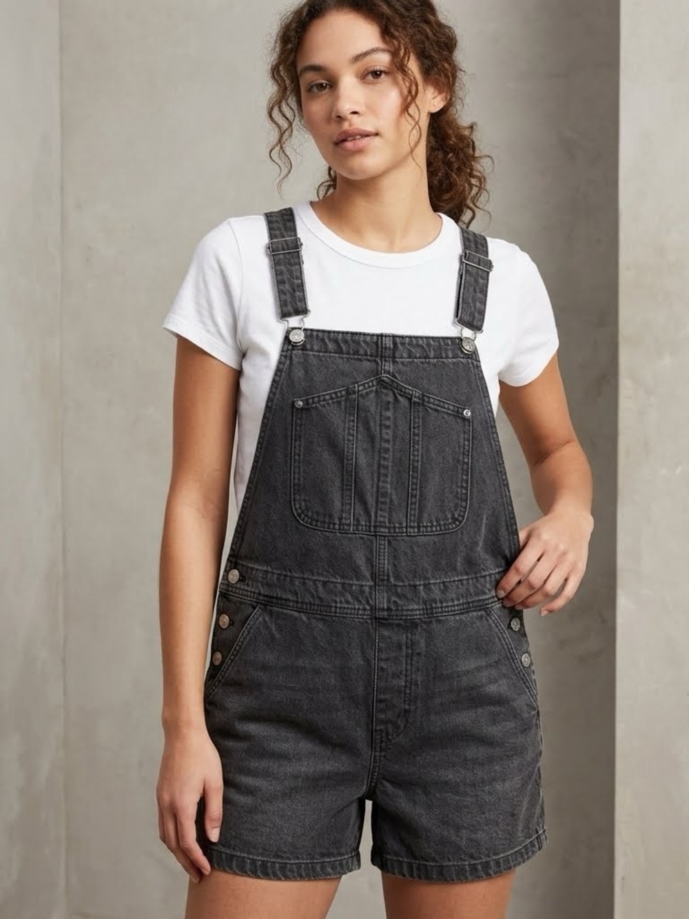Old Navy Faded Black Denim Shortalls Overalls Size XL VGUC
